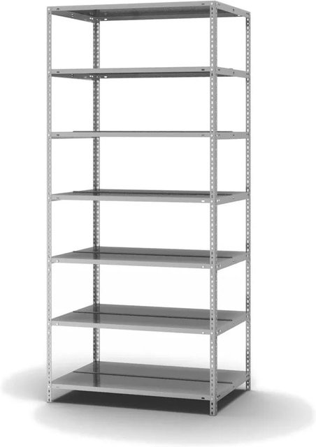 PROREGAL Aktenregal mit Schraubsystem, verzinktes Grundregal in Silber, 7 Ebenen, H x B x T: 220 x 100 x 60 cm - Bild 1