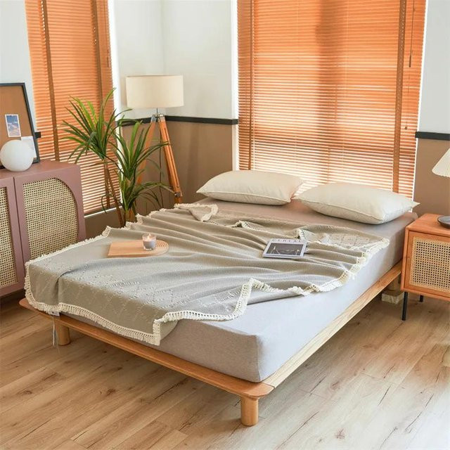 Nordische Quaste Baumwollgaze Handtuchdecke aus reiner Baumwolle in Beige, B/B: 150 x 200 cm - Bild 1