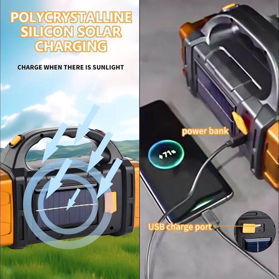 Heinast LED-Taschenlampe mit COB-Licht, USB und Solar, wiederaufladbare Outdoor-Taschenlampe in Schwarz mit Powerbank-Funktion - Bild 2