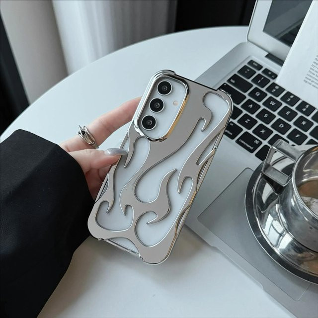 Stoßfeste 3D Flammenmuster Handyhülle für Samsung Galaxy S25 S24 S23 S22 Ultra Plus A55 A16 A06 in Silber - Bild 1