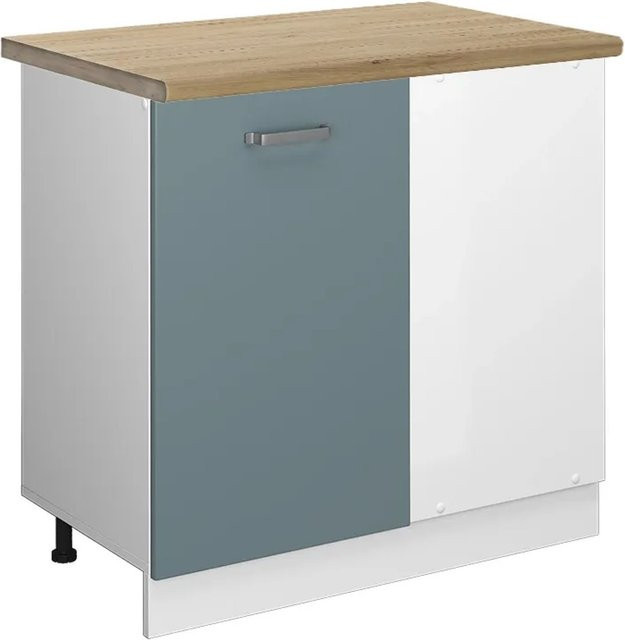 Vicco R-Line Eckunterschrank für die Küche in Blau-Grau/Weiß mit Eiche-Optik, B/T/H: 86 x 60 x 81,6 cm - Bild 1