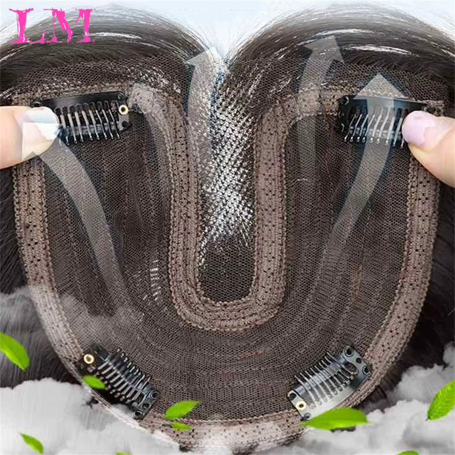 LIANGMO Clip-in-Haarteil Haarverlängerung mit Haarspangenpony, Schwarzbraun - Bild 4