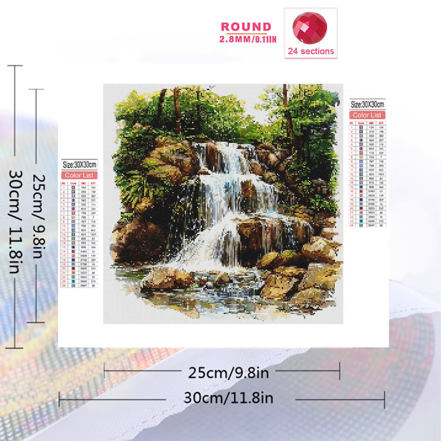 Momoart DIY Diamantmalerei Wasserfall Landschaft mit runden Steinen in Multicolour, B/H: 20 x 20 cm - Bild 2