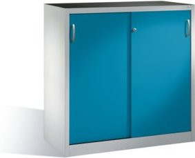 C + P Werkzeug-Beistellschrank Acurado mit Schiebetüren aus Stahl, Korpus Lichtgrau und Front Lichtblau, H x B x T: 120 x 120 x 50 cm - Bild 1