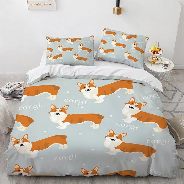 Your Warm Home Bettwäsche Set mit Corgi Hund Motiv für Kinder, 3-teilig, Gelb und Rosa, Bettbezug Breite: 264 cm, Tiefe: 228 cm, dazu Kissenbezüge 50 x 70 cm - Bild 1