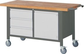 STIER Fahrbare Werkbank Premium in Grau mit 3 Schubladen und 1 Flügeltür, B/T/H: 150 x 70 x 88 cm - Bild 1