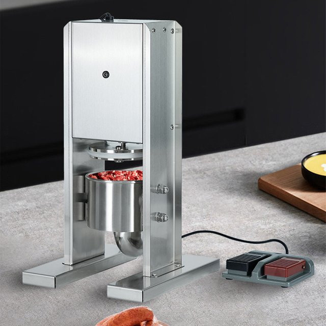 LZHZXY Wurstfüller aus Edelstahl in Silber, fußbetriebene elektrische Wurstmaschine für die gewerbliche Nutzung - Bild 1