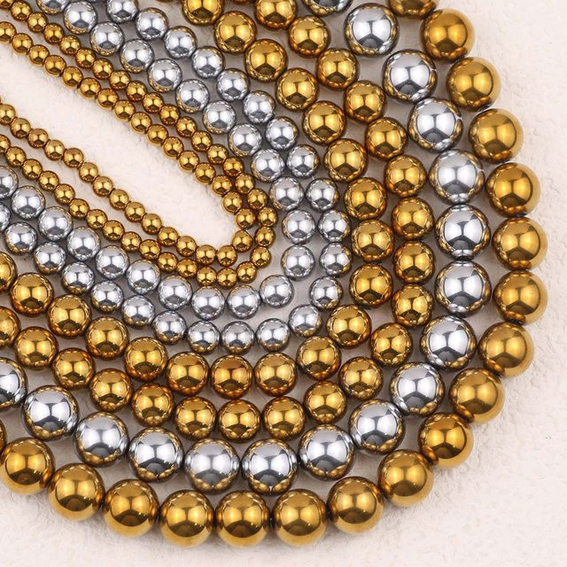 JHNBY Spacer Perlen, Hämatit Naturstein, Gold Farbe, 2-10mm, Unisex - Bild 1