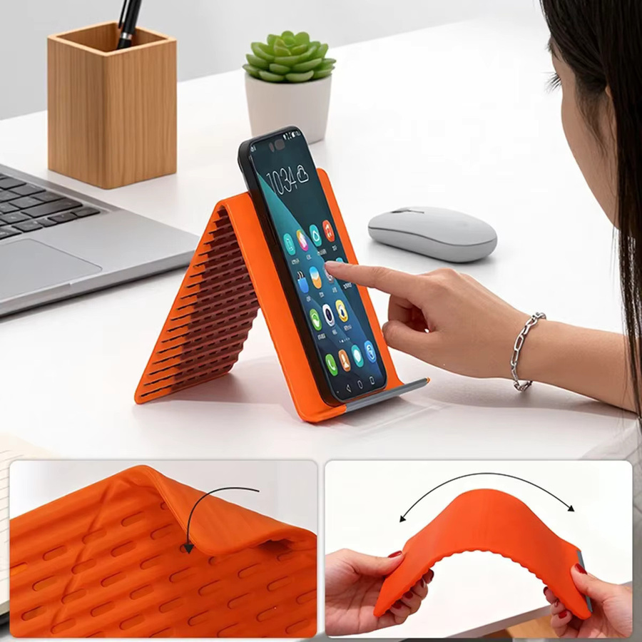 Tragbarer faltbarer Silikon-Handyhalter in Schwarz und Orange, verstellbarer Ständer für iPhone, Samsung und alle Mobiltelefone - Bild 5