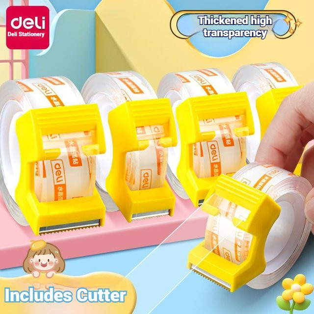 Deli Klebeband-Set mit Spender, 2 transparente Klebebandrollen für Büro, Basteln und Geschenkverpackungen - Bild 1