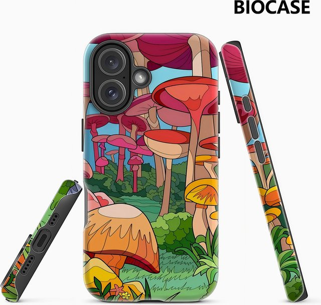 Bunte Handyhülle mit Pilzwald-Design für Apple iPhone 11 bis iPhone 17 Pro Max Plus mit doppelschichtiger Rückseite - Bild 1