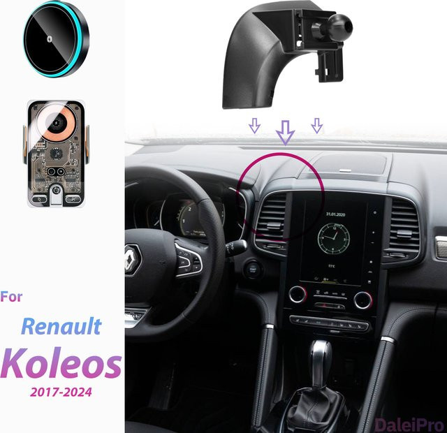 DaleiPro Magnetische Handyhalterung mit kabellosem Ladegerät und automatischer Klemmung für Renault Koleos 2017-2023 und Samsung QM6, Schwarz - Bild 1
