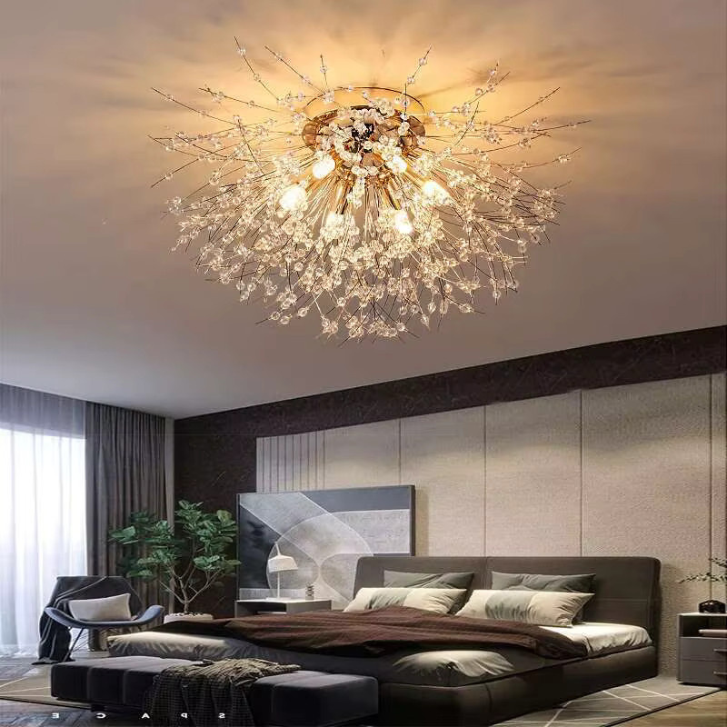 JIANKEXING LED-Pendelleuchte Pusteblume aus Kristall und Metall in Gold/Messing mit warmweißem Licht für Wohnzimmer und Schlafzimmer - Bild 2