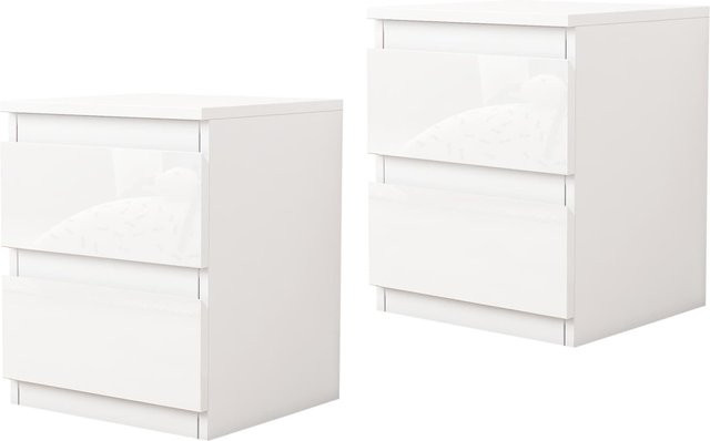 HTI-Living Nachtschrank Kenji Set 2er modern Hochglanz Weiß für dein Schlafzimmer - Bild 1