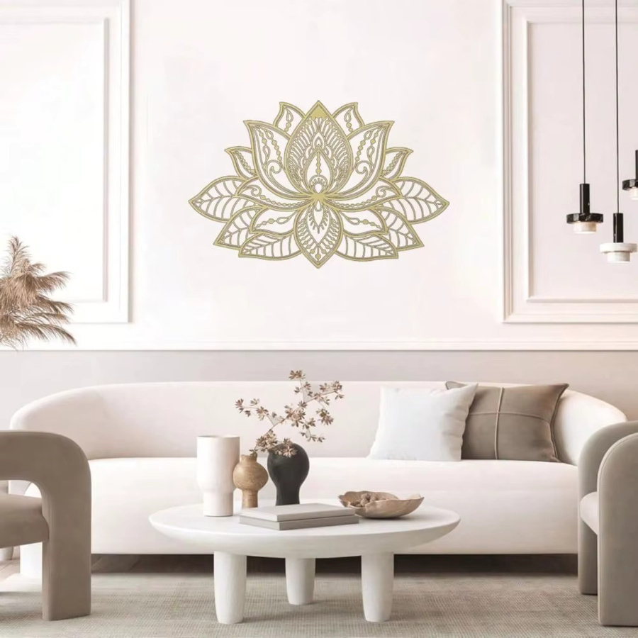 CIFBUY Lotus-Mandala Wandkunst aus Metall in Gold, Geometrische Blumen-Dekoration für Wohnzimmer und Garten - Bild 3