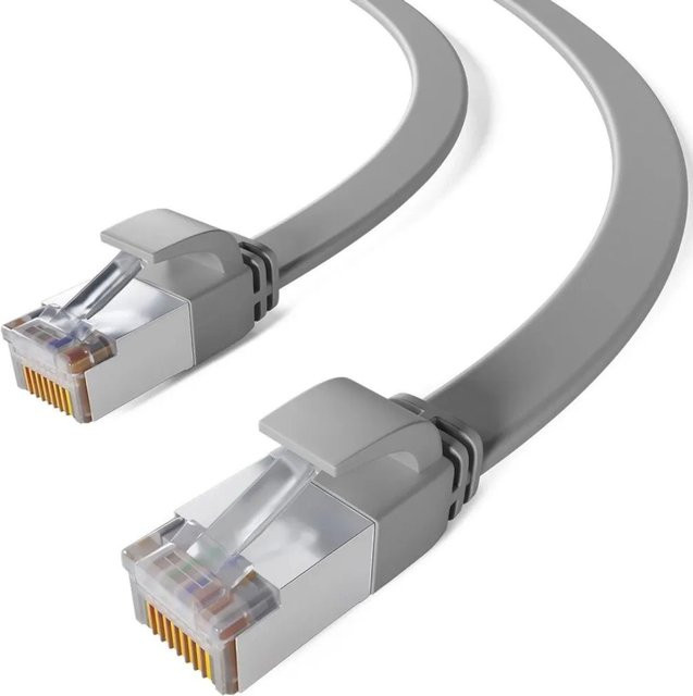 hb-digital CAT 7 Flachkabel RJ45 LAN Ethernet Rohkabel aus Kupfer in Grau, Länge: 2 m - Bild 1