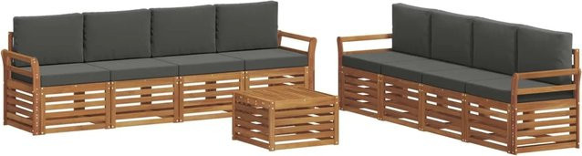 vidaXL Sofagarnitur 9-teilig aus Massivholz Akazie in Natur und Anthrazit mit Tisch und Kissen im modernen Latten-Design - Bild 1