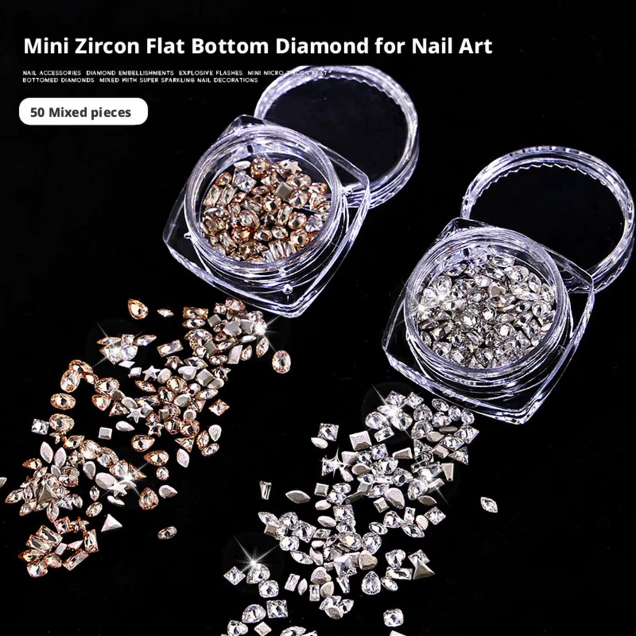 YYM Mini-Zirkon-Nagelcharms, Champagner, 50 Stück - Bild 4