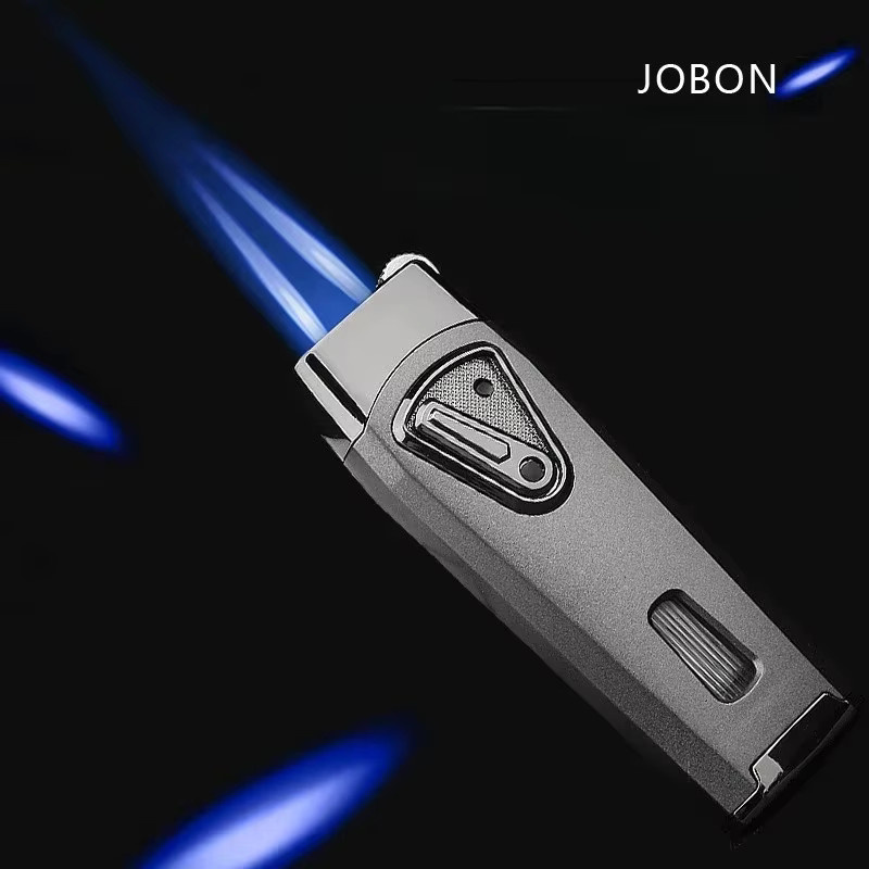 JOBON Metall-Outdoor-Sturmfeuerzeug mit blauer Turbo-2-Flamme in Blau und Silber als Gasbrenner für Zigarren, Küche und BBQ - Bild 1