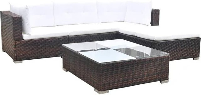 vidaXL 5-teiliges Garten-Lounge-Set aus Poly-Rattan in Braun mit Kissen und Glastisch - Bild 1