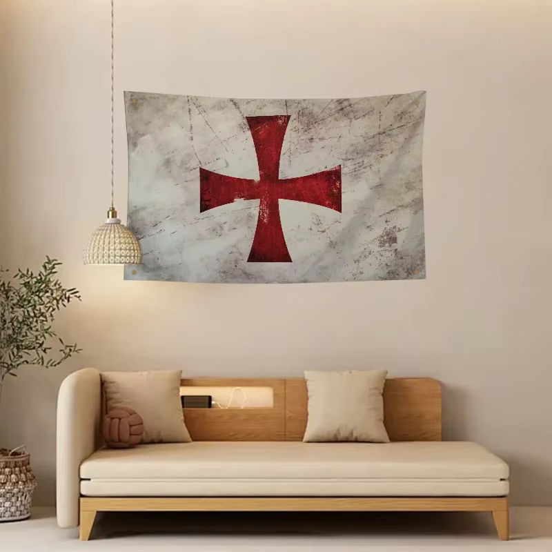 Dekorative Jerusalem Kreuz Flagge im Vintage-Design aus Textil, mehrfarbig, B/H: 90 x 60 cm - Bild 5