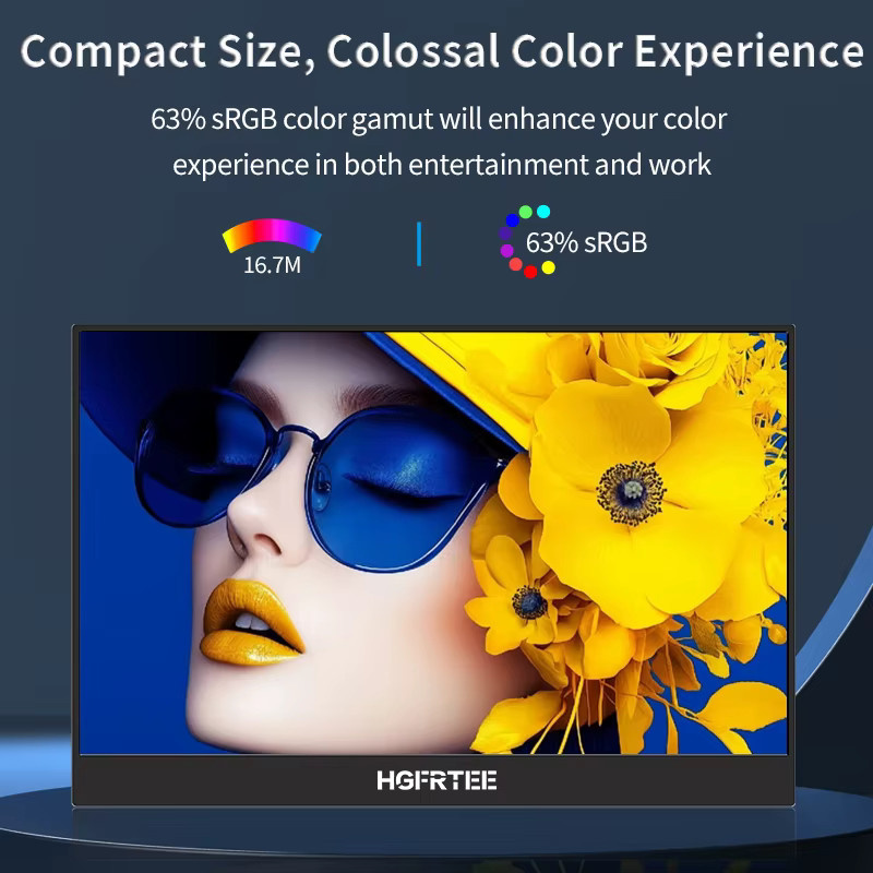 HGFRTEE Tragbarer Monitor 14,1 Zoll Full HD 1200P in Schwarz mit Dual-Lautsprecher, Dual Type-C und Mini HDMI für PC, Xbox, PlayStation und Nintendo Switch - Bild 2
