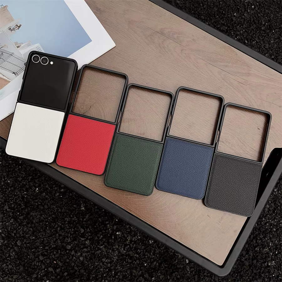 Stoßfeste Leder-Handyhülle mit Litschi-Muster für Samsung Galaxy Z Flip 7, 6, 5, 4, 3, FE in Grün - Bild 2