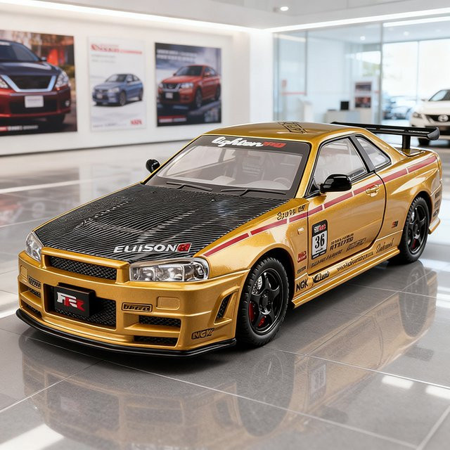 WELLY GTR R34 Skylin Rennwagen, Automodell, 1:24, Metall, mit Licht und Sound - Bild 1