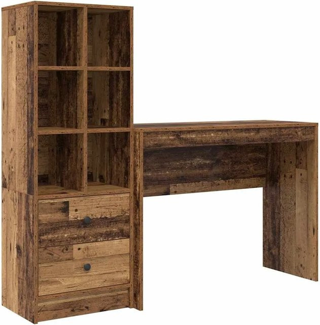 vidaXL Schreibtisch und Hochboard Set aus Holzwerkstoff in Braun, 2-teiliges Büroset im minimalistischen Design, B/T/H: 145,5 x 40,0 x 127,0 cm - Bild 1