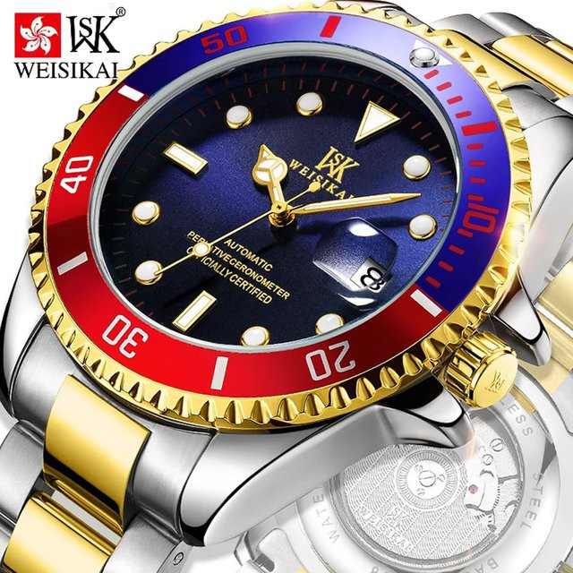 WEISIKAI Armbanduhr Automatik, Edelstahl, Blau, Herren - Bild 1