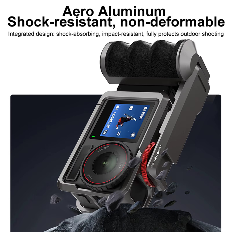 Xplorer Metall Street Grip Halter aus Aluminium Legierung für DJI Action 3, Action 4 und Action 5 Pro mit Kaltgewindeschuh für Vlog Aufnahmen - Bild 4