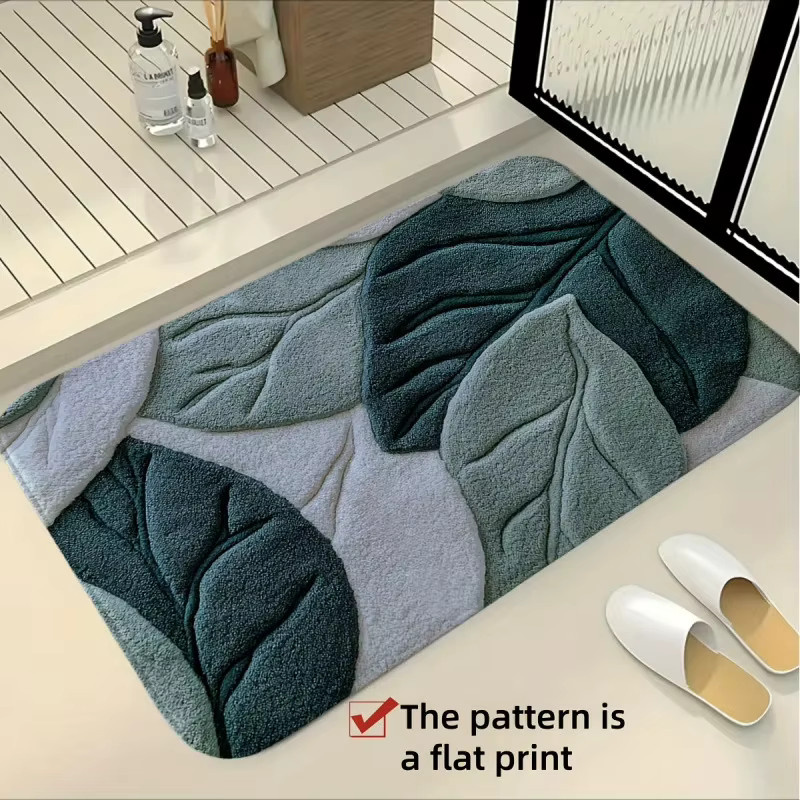 VIKAMA Badezimmer-Antirutschmatte Nordic Green Leaf, wasserabsorbierend und schnelltrocknend, Rechteckig, B: 60 cm, T: 40 cm - Bild 2