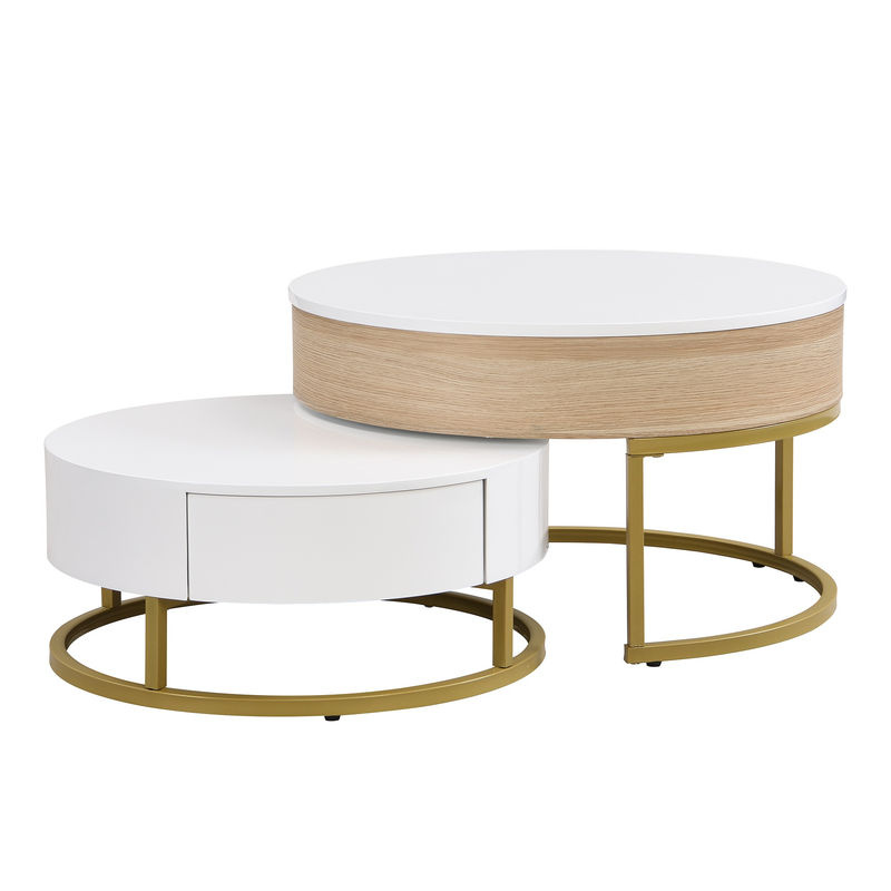 Aosom 2-teiliges Couchtisch Set in Weiß und Gold, höhenverstellbarer quadratischer Satztisch mit Schubladen für dein Wohnzimmer, B/T/H: 70 x 70 x 70 cm - Bild 2