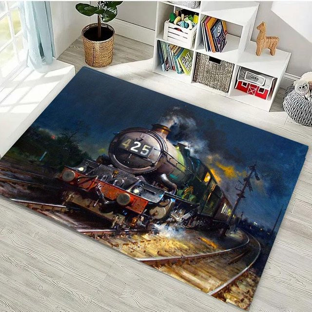 Rutschfester JGJG Teppich mit klassischem Zuglokomotiven-Motiv in Mehrfarbig, B/B: 50 x 80 cm - Bild 1