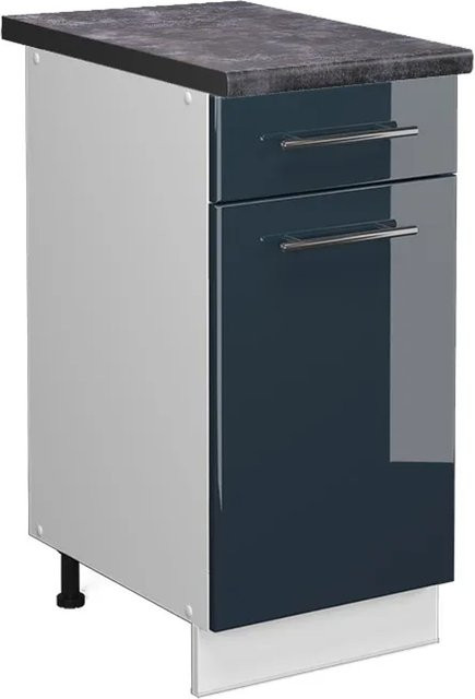 Vicco Küchenschrank Fame-Line Schubunterschrank in Weiß und Dunkelblau Hochglanz mit Arbeitsplatte in Anthrazit, Breite: 40 cm, Tiefe: 40 cm, Höhe: 82 cm - Bild 2