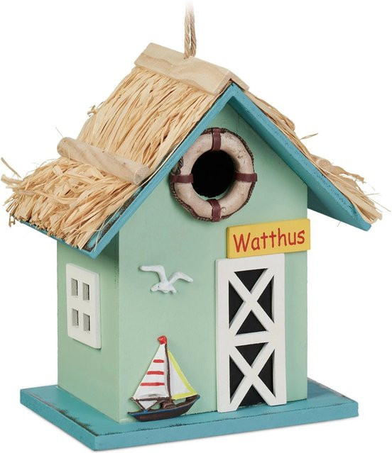 Relaxdays Vogelhaus aus Pappel- und Kiefernholz in Bunt, wetterfest im Strandhausstil, B/T/H: 24,5 x 19 x 13,5 cm - Bild 1