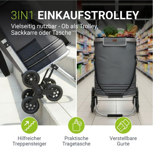 Juskys 3in1 Einkaufstrolley für Treppen, klappbar, Grau, 56 l - Bild 1