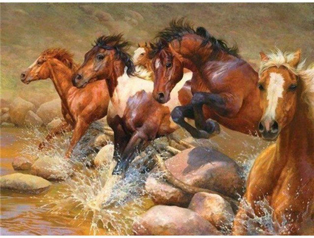 FIYO Diamond Painting 5D Pferd Stickset mit runden Steinen, mehrfarbig, B/H: 20 x 30 cm - Bild 1