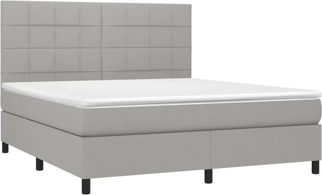 vidaXL Boxspringbett Hybrid mit Matratze und LED-Unterbettbeleuchtung in Hellgrau, B/T/H: 180 x 200 x 118 cm - Bild 1