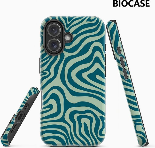 Teal Swirls Handyhülle für Apple iPhone (alle Modelle) in Petrol mit doppelschichtiger Rückseite - Bild 1