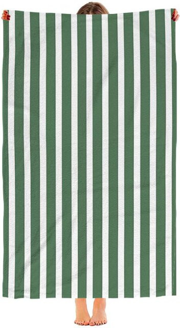 Strandtuch aus Mikrofaser von JMG Household Supplies, grün-weiß gestreift, sandfreies und schnelltrocknendes Handtuch, B/B: 76 x 152 cm - Bild 1