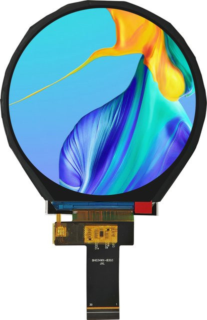 Hicenda Rundes TFT LCD-Display 3,4 Zoll IPS Kreisförmiger Bildschirm mit 800x800 Auflösung MIPI-Schnittstelle JD9365 Treiber-IC und 1000 Nits Helligkeit in Schwarz - Bild 1