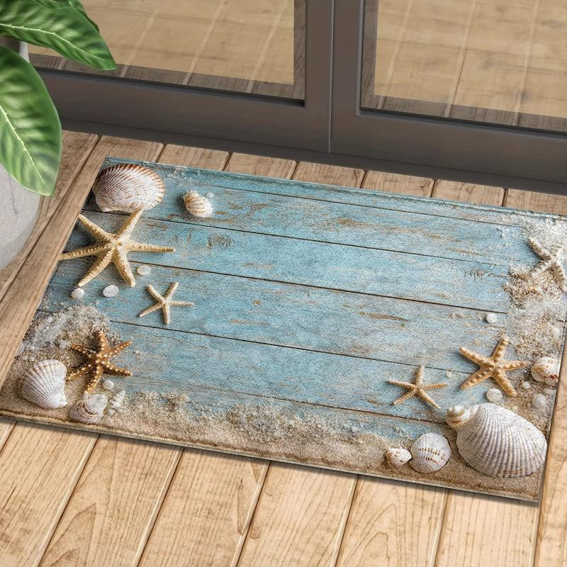 Saugfähige Fußmatte mit Strand-Seestern-Muster für Wohnzimmer, Eingang, Küche oder Badezimmer, B/T: 60 x 40 cm - Bild 3