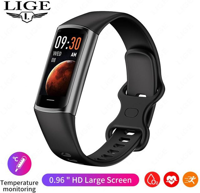 LIGE Sport-Smartwatch mit 0,96 Zoll Display, Bluetooth-Verbindung, wasserdichtem Fitness-Tracker und Silikonarmband, Schwarz - Bild 1