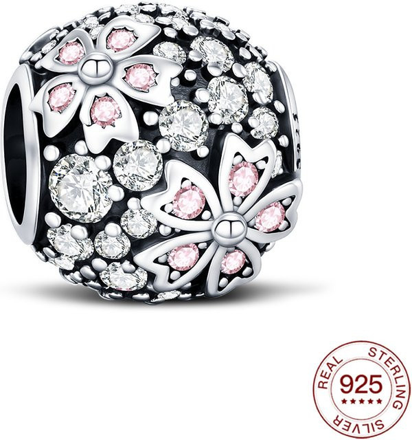 Charm Kirschblüte, 925 Silber vergoldet, Perle, rosa Kristall, Damen - Bild 1