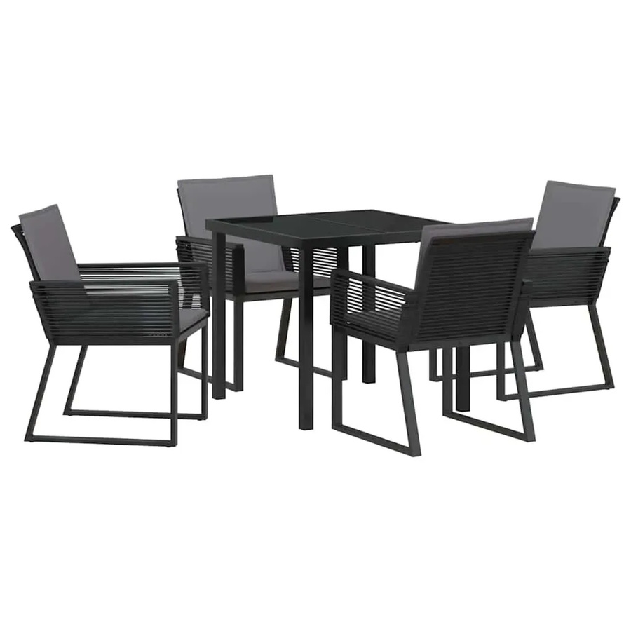 vidaXL Garten Essgruppe 5-teilig aus Poly Rattan und Stahl in Schwarz mit Glastisch - Bild 2