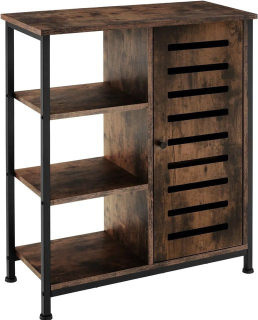 tectake Sideboard Industrial Style aus Holz und Stahl in Braun mit 3 offenen Fächern, B/T/H: 70 x 32 x 82 cm - Bild 2