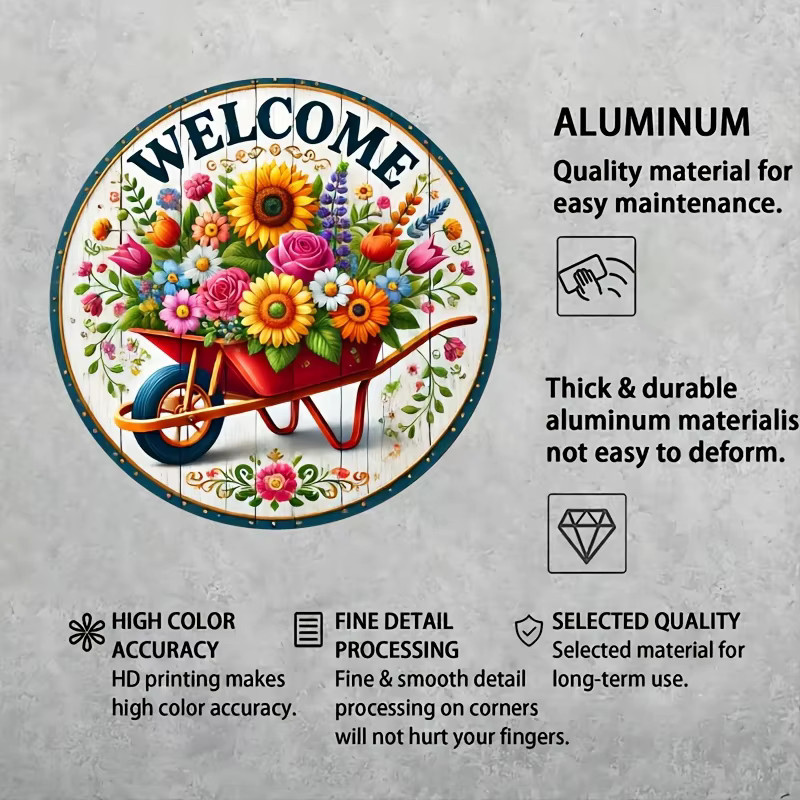 Potdemiel Willkommen Wanddekoration aus Aluminium mit Blumenmotiv im Landhausstil, Mehrfarbig, B/H: 20 x 20 cm - Bild 6