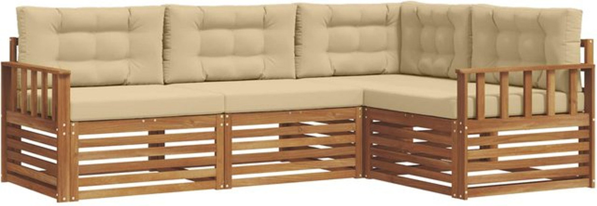 Vidaxl Outdoor-Sofagarnitur aus Akazien-Massivholz mit Kissen, 4-teiliges Loungemöbel-Set in Natur und Beige/Grau - Bild 1