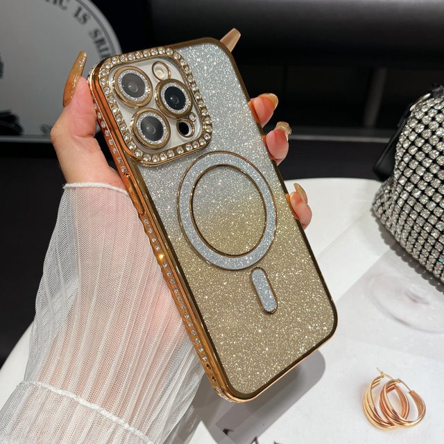 eForMobile Magnetische Schutzhülle mit Glitzer Diamant Beschichtung für iPhone und Samsung Galaxy in Goldgelb - Bild 1